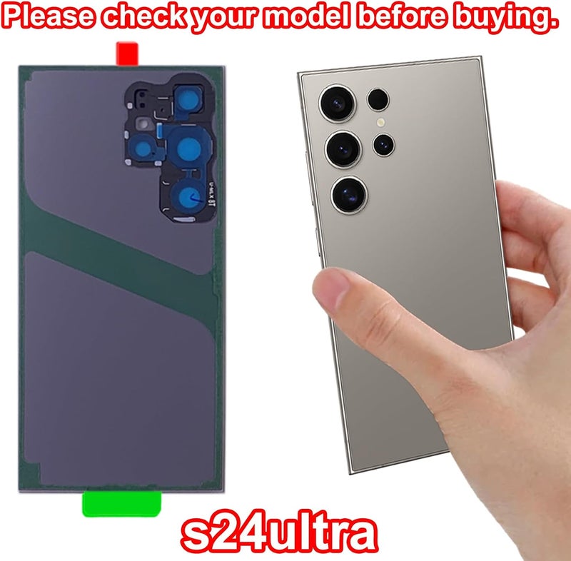 Anglepingping S24 Ultra Back Glass Replacement for Samsung Galaxy S24 Ultra 5G Back Glass Cover with Pre-Installed Tape and Camera Lens +Tools (Light Gray) - Image 4
